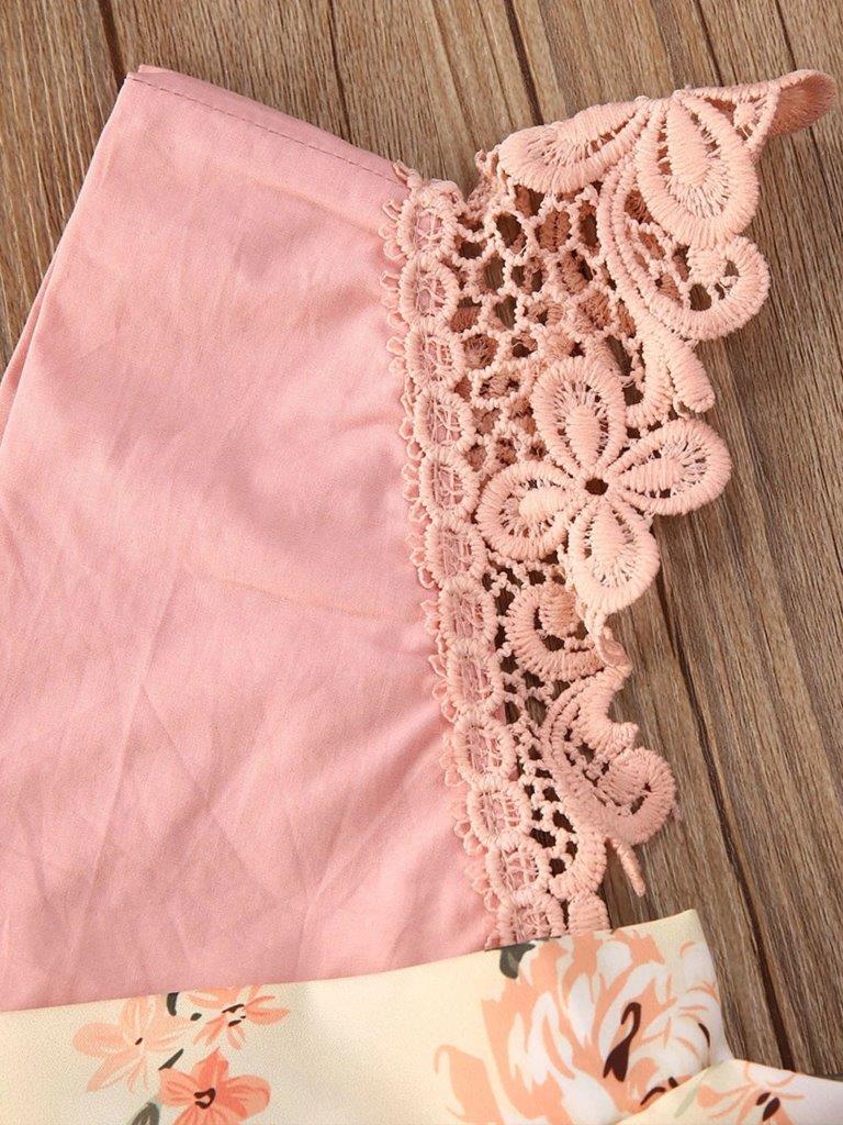 Baby Lace Trim Flower Bodysuit Dress