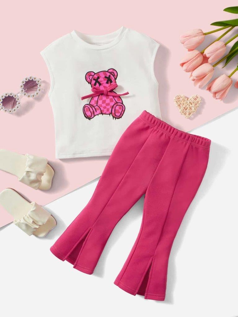 Baby Tank Top And Flare Pants Set Pink