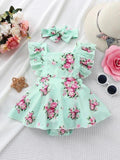 Baby Floral Print Bodysuit Dress With Headband