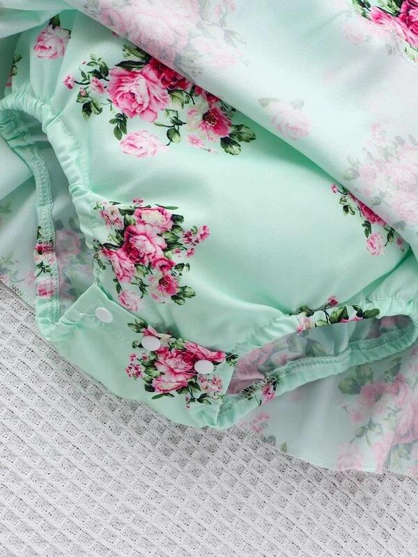 Baby Floral Print Bodysuit Dress With Headband