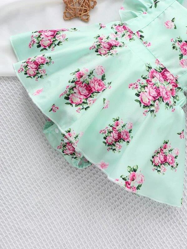 Baby Floral Print Bodysuit Dress With Headband