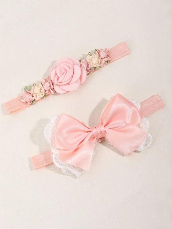 Baby 2 Piece Flower Headband Set Pink