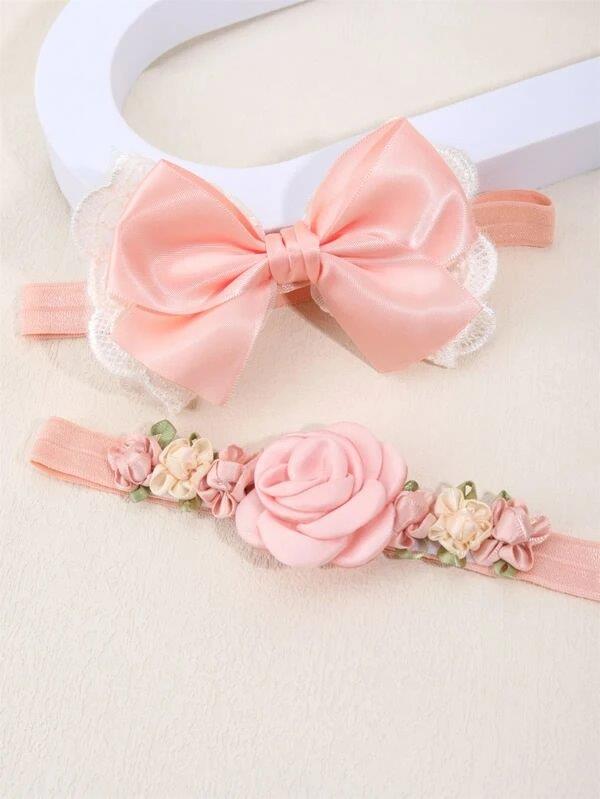 Baby 2 Piece Flower Headband Set Pink
