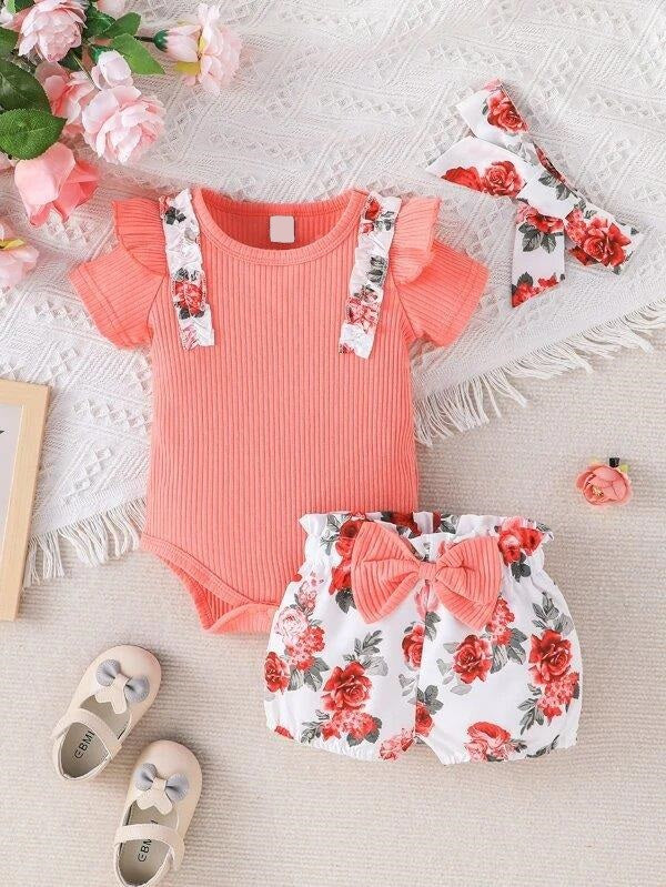 Baby Floral Ruffle Tee 3 Piece Set