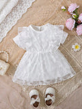 Baby Short Sleeve Embroidery Ruffle Mesh Dress