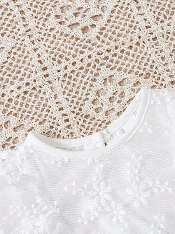 Baby Short Sleeve Embroidery Ruffle Mesh Dress