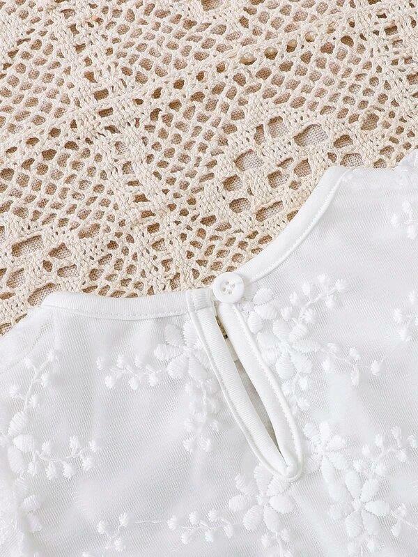 Baby Short Sleeve Embroidery Ruffle Mesh Dress