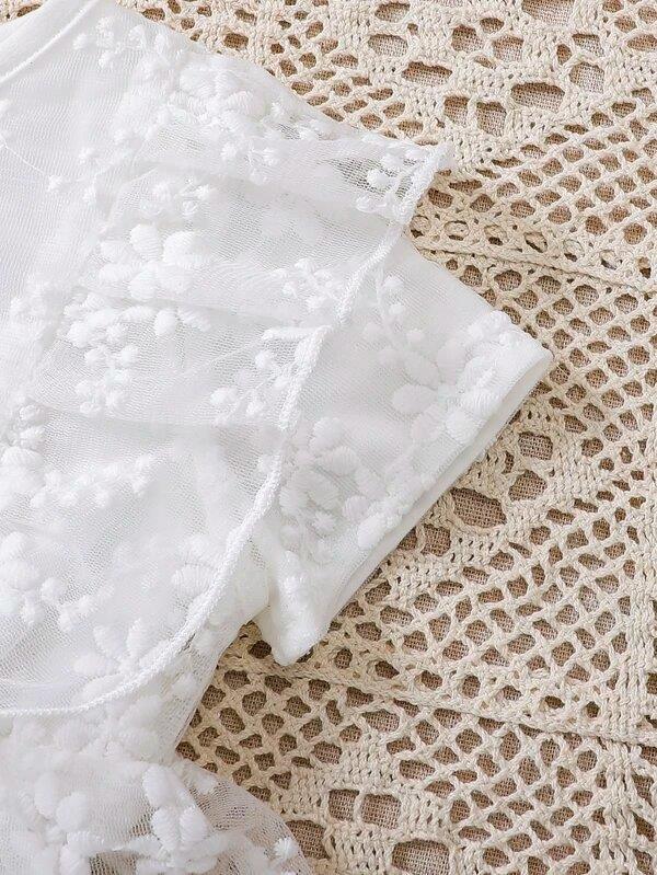 Baby Short Sleeve Embroidery Ruffle Mesh Dress