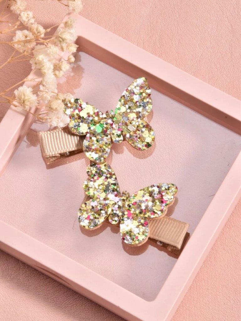 2 Piece Gold Glitter Butterfly Hair clips