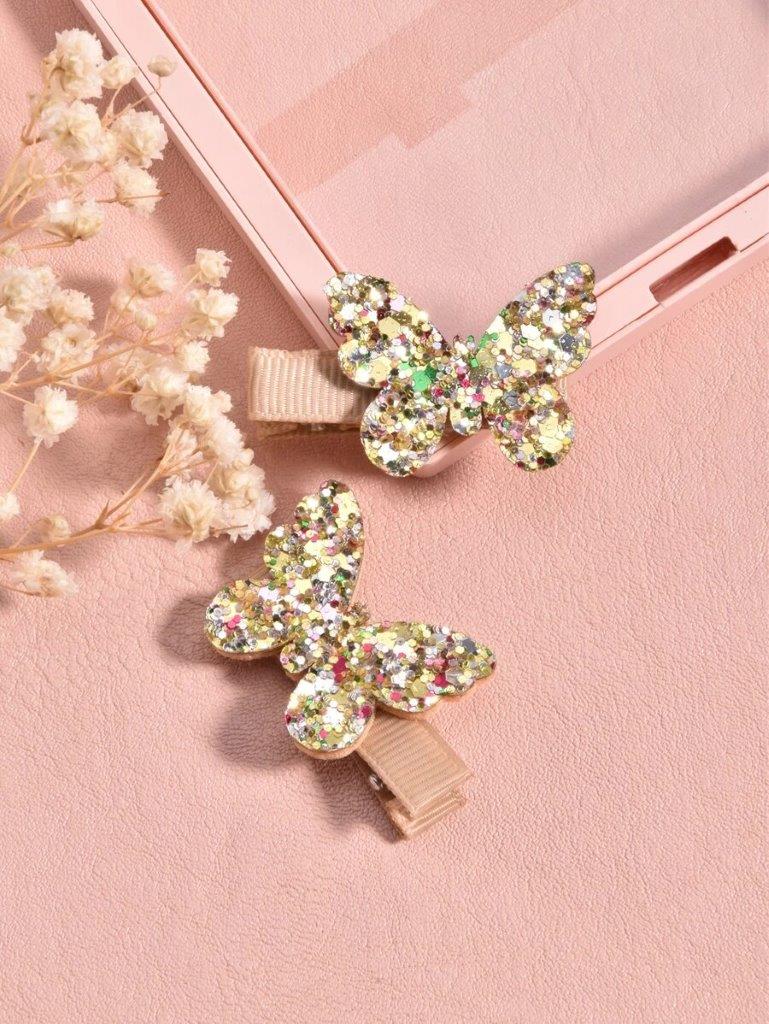 2 Piece Gold Glitter Butterfly Hair clips