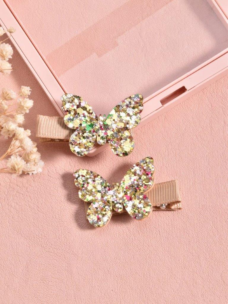 2 Piece Gold Glitter Butterfly Hair clips