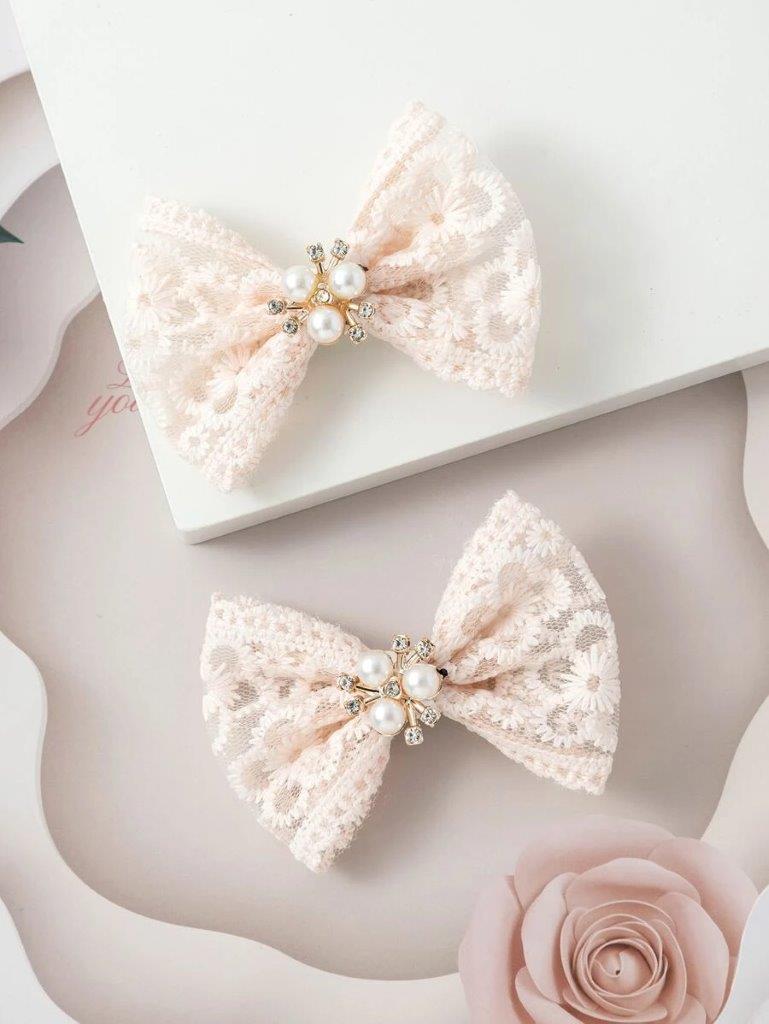 2 Piece Elegant Bow Hair Clips Light Pink