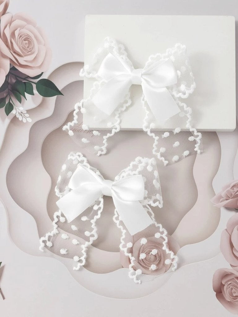 2 Piece Dotted Lace Bow Hair Clips Set