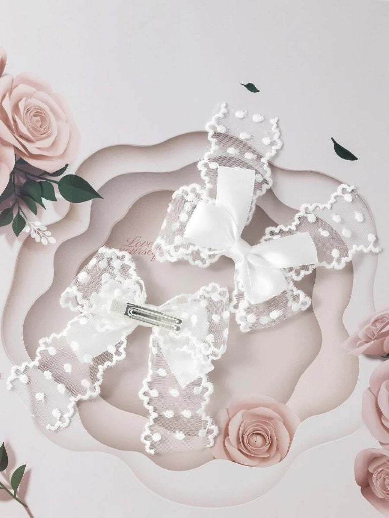 2 Piece Dotted Lace Bow Hair Clips Set