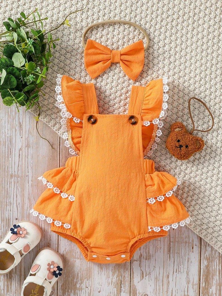 Baby Orange Ruffle Trim Bodysuit Set