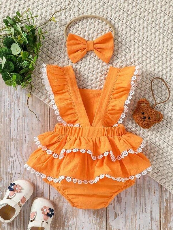 Baby Orange Ruffle Trim Bodysuit Set