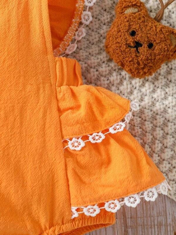 Baby Orange Ruffle Trim Bodysuit Set
