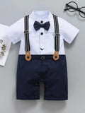 Baby Formal Gentleman Suspender Bow Tie  Romper