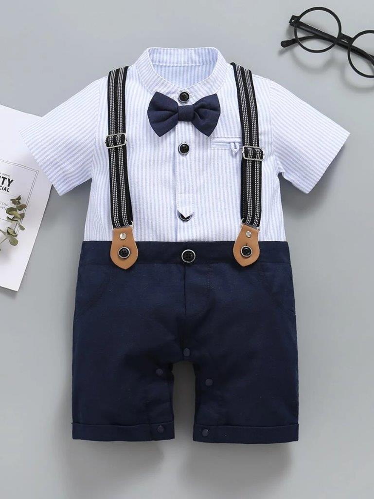 Baby Formal Gentleman Suspender Bow Tie  Romper