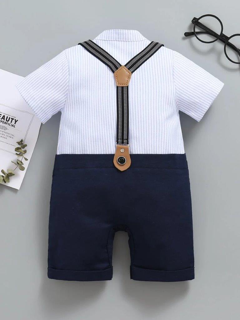 Baby Formal Gentleman Suspender Bow Tie  Romper