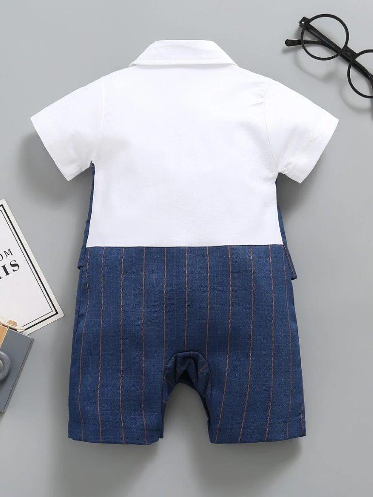 Baby Formal Gentleman Bow Tie Stripe Romper
