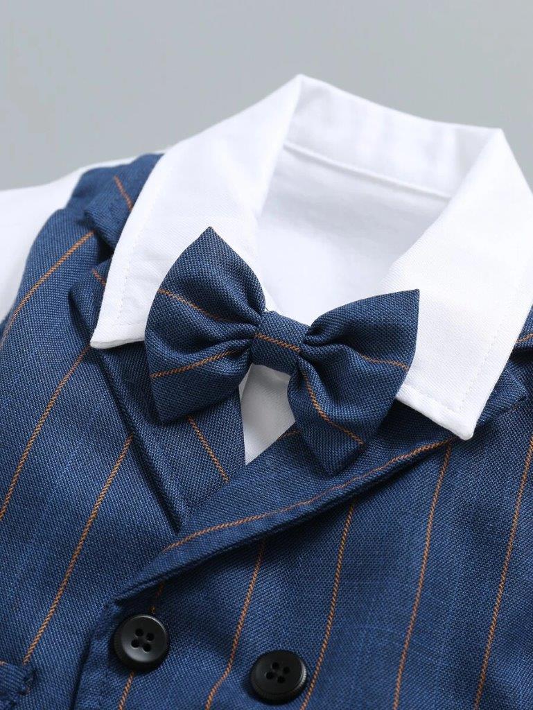 Baby Formal Gentleman Bow Tie Stripe Romper