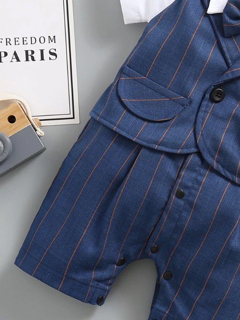 Baby Formal Gentleman Bow Tie Stripe Romper