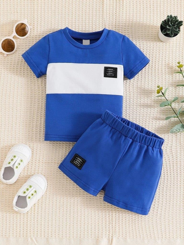 Baby Blue Colourblock Tee And Shorts