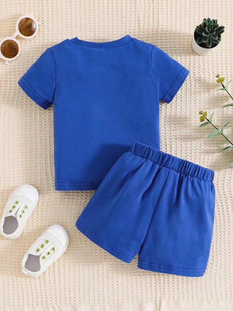 Baby Blue Colourblock Tee And Shorts