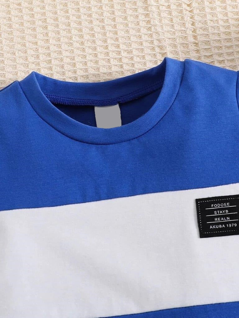 Baby Blue Colourblock Tee And Shorts