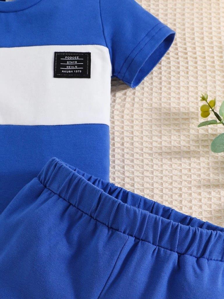 Baby Blue Colourblock Tee And Shorts