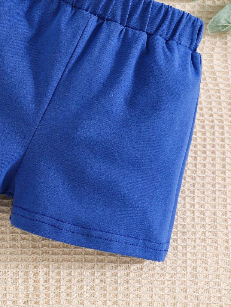 Baby Blue Colourblock Tee And Shorts