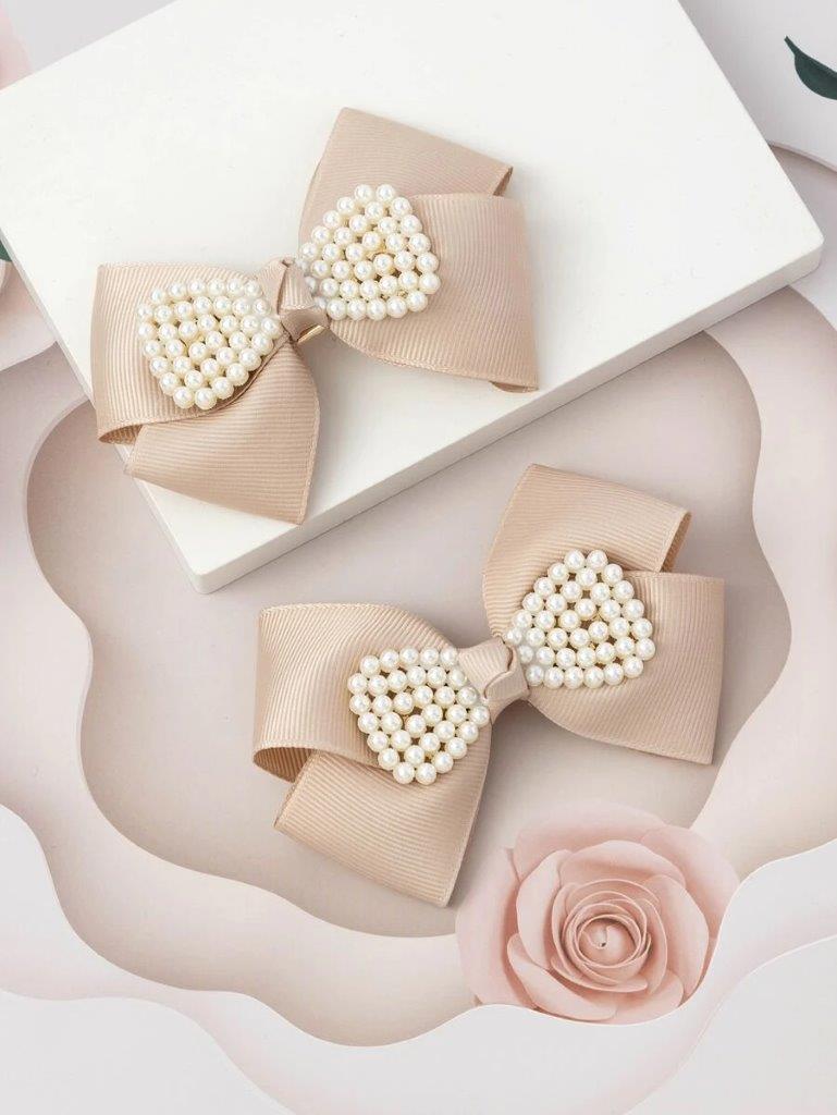 2 Piece Faux Pearl Choc Brown Hair Clips Set