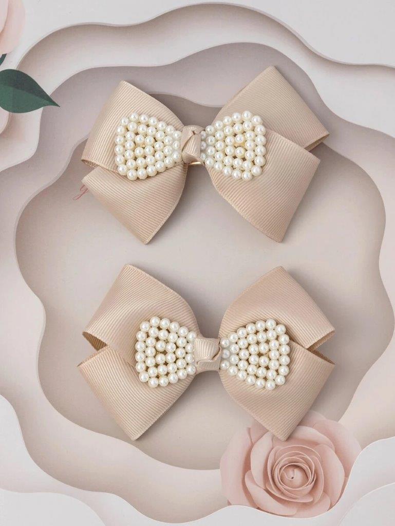 2 Piece Faux Pearl Choc Brown Hair Clips Set