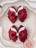2 Piece Faux Pearl Burgundy Hair Clips Set