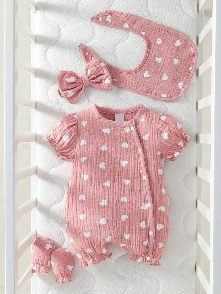Baby Heart Print Romper 4 Piece Set