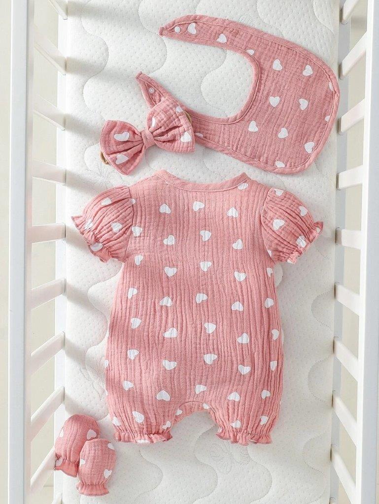 Baby Heart Print Romper 4 Piece Set