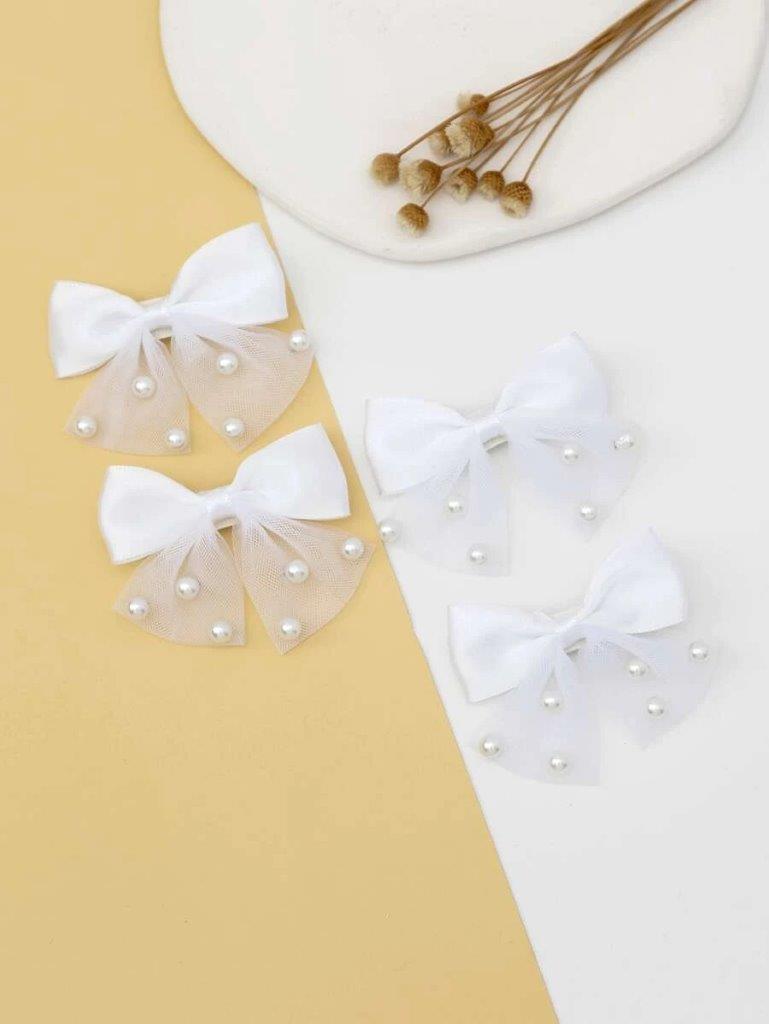 Set of 2 White Pearl Decor Hair Clips