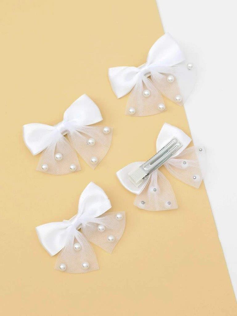 Set of 2 White Pearl Decor Hair Clips