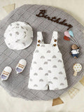 Baby Patterned Overall Romper With Hat