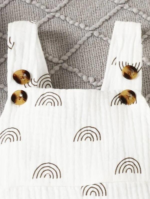 Baby Patterned Overall Romper With Hat