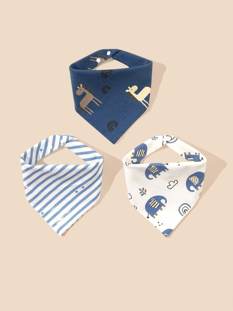 Set of 3 Blue Multi Pattern Bandana Bibs