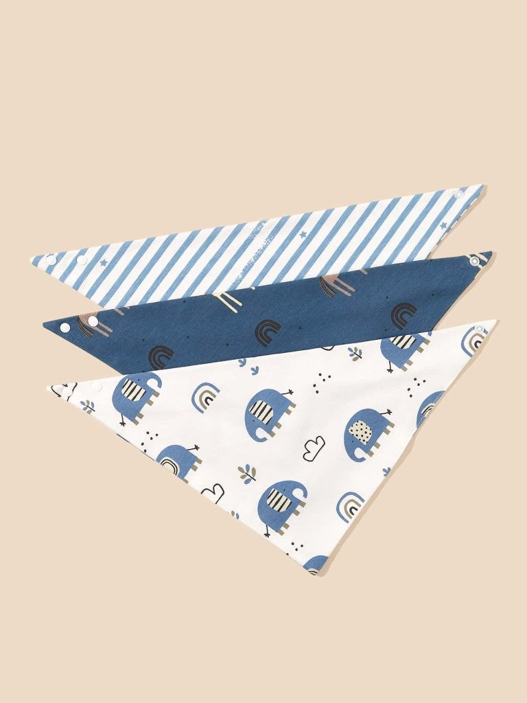 Set of 3 Blue Multi Pattern Bandana Bibs