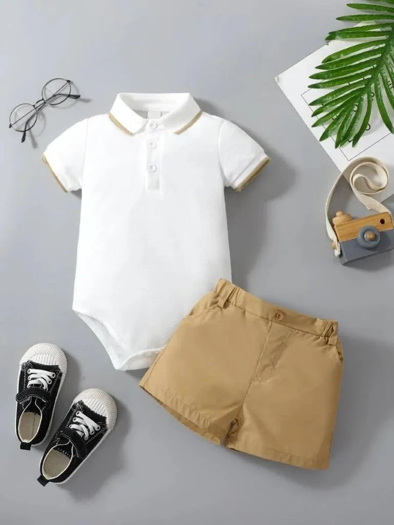 Baby Golfer Bodysuit And Brown Shorts Set