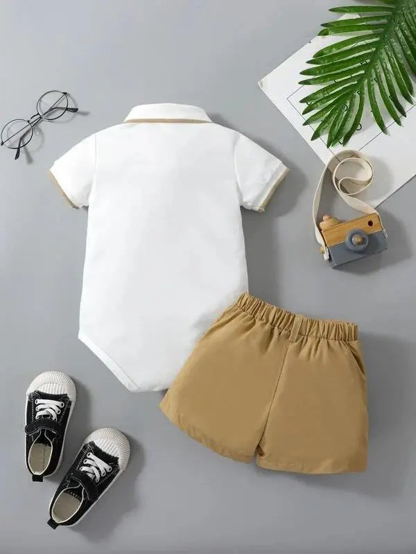 Baby Golfer Bodysuit And Brown Shorts Set