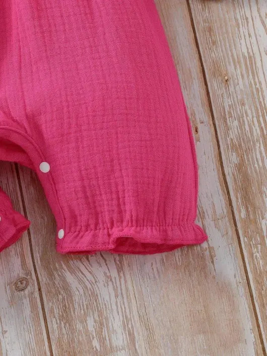 Lace Ruffle Trim Romper Pink