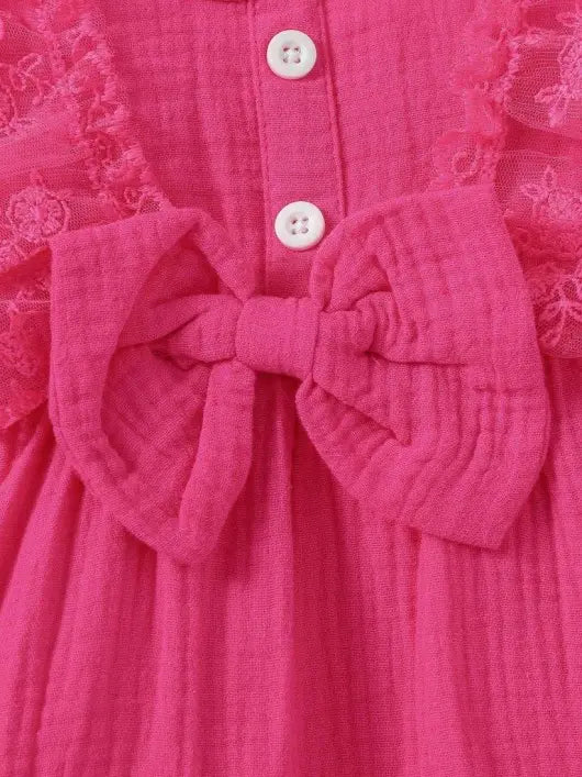 Lace Ruffle Trim Romper Pink