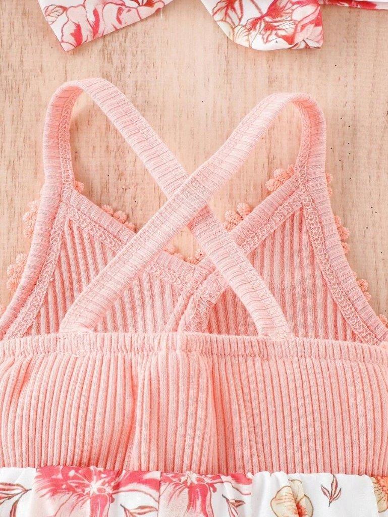 Baby Floral Print Cami Romper Set Pink