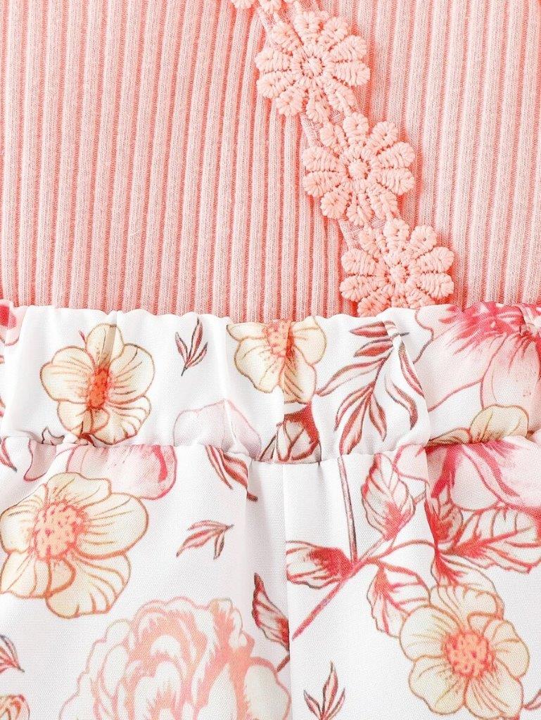 Baby Floral Print Cami Romper Set Pink