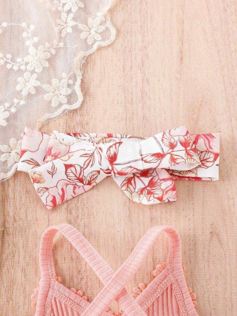 Baby Floral Print Cami Romper Set Pink